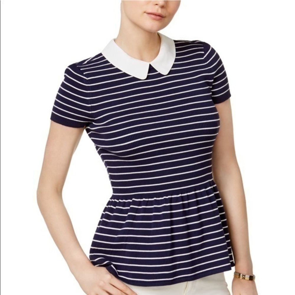 NEW MAISON JULES WOMENS STRIPED KNIT BLOUSE